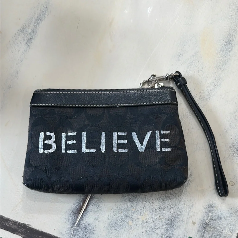 Coach Black Wristlet with Silver LOVE Print, upstyled
